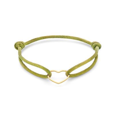 Armband Hartje zilver-satijn goudkleurig-mosgroen 13 - 26 cm