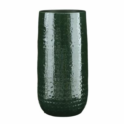 Mica Decorations Bloemenvaas - keramiek - groen - relief patroon - D25 x H50 cm