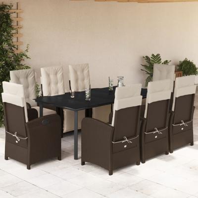 9-delige Tuinset met kussens poly rattan bruin