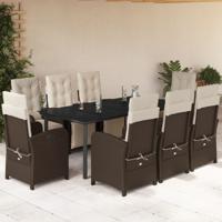 9-delige Tuinset met kussens poly rattan bruin