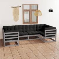 6-delige Loungeset met kussens massief grenenhout grijs 6-delige Loungeset met kussens massief grenenhout grijs