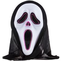 Halloween thema verkleed masker - met LED licht - Scream/Ghostface - volwassenen - met kap - thumbnail
