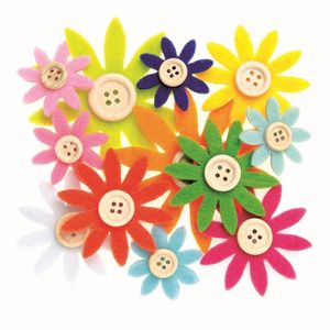 Hobby vilt 12x gekleurde vilten bloemen met knoop 3,5-7 cm   -