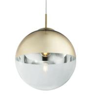 Hanglamp glas rond &apos;Varus&apos; glimmend goud e27 fitting doorzichtig glas 300mm