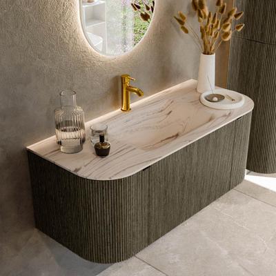 Badmeubel Mondiaz Kurve-Dlux | 110 cm | Meubelkleur Shadow | Wastafelkleur Nata | Solid surface | Wasbak midden spoelbak | 1 kraangat