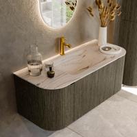 Badmeubel Mondiaz Kurve-Dlux | 110 cm | Meubelkleur Shadow | Wastafelkleur Nata | Solid surface | Wasbak midden spoelbak | 1 kraangat