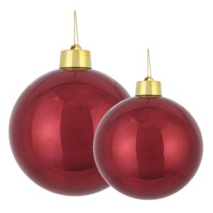 Grote kerstballen 2x stuks donkerrood 15 en 20 cm kunststof