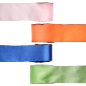 Satijn sierlint pakket Basis kleuren - 4x rollen - 2,5 cm x 25 meter - Hobby/decoratie/knutselen