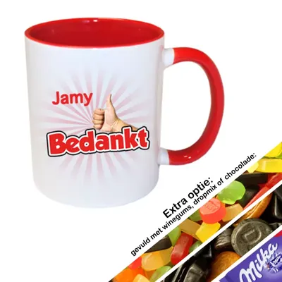 Bedankt mok met naam (rood)