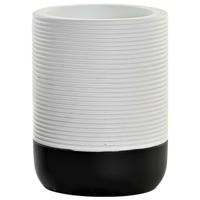 Tandenborstelhouder / drinkbeker - polyresin - wit/zwart - 8 x 10 cm