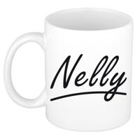 Nelly Naam koffiemok - beker - met sierlijke letters - wit - 300 ml - Cadeau - Dames