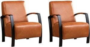 Set van 2 Cognac leren industriële stalen fauteuils Glory - Vintage Leer Cognac (cognac leer)
