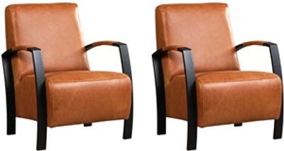 Set van 2 Cognac leren industriële stalen fauteuils Glory - Vintage Leer Cognac (cognac leer)