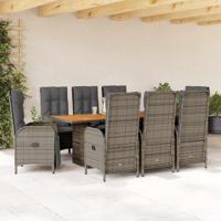9-delige Tuinset met kussens poly rattan grijs
