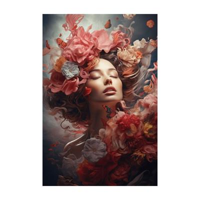 Glasschilderij - Vrouw Met Bloemen - 120 x 80 cm Glasschilderij - Vrouw Met Bloemen - 120 x 80 cm