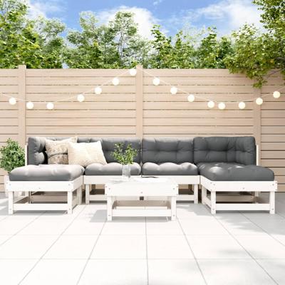 7-delige Loungeset met kussens massief hout wit