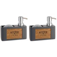 Arte R Zeeppompje/dispenser - 2x - met houder - kunststof hout - grijs - 15 x 13 cm - navulbaar
