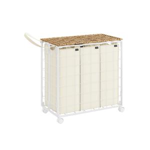 Wasmand 110 L met deksel inktzwart en leigrijs, Natuurlijk beige + crèmewit / 130 L (66 x 33 x 65 cm)