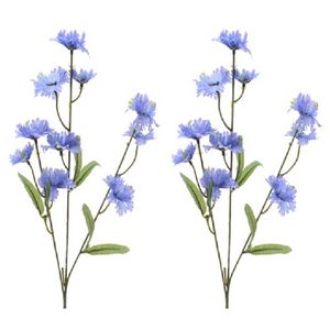 2x stuks kunstbloemen Korenbloem/centaurea cyanus takken paars 55 cm - Kunstbloemen