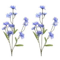 2x stuks kunstbloemen Korenbloem/centaurea cyanus takken paars 55 cm - Kunstbloemen