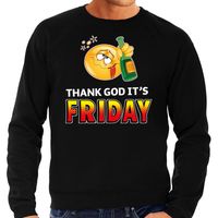 Funny emoticon sweater Thank God its friday zwart heren - thumbnail
