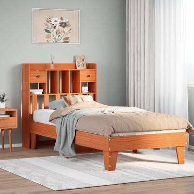 Bedframe zonder matras massief grenenhout wasbruin 75x190 cm