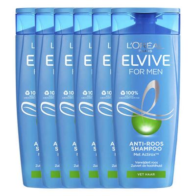 L'Oréal Paris Elvive For Men anti-roos shampoo - 6 x 250 ml - voordeelverpakking