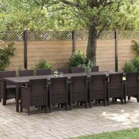 13-delige tuin eetset met kussens, Bruin poly rattan