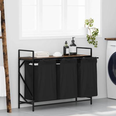 Wasmand 3 vakken met plank gerookt eikenkleurig