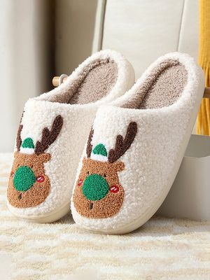 Christmas Elk Warm Furry Slippers