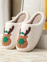 Christmas Elk Warm Furry Slippers - thumbnail