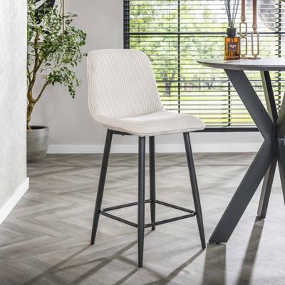 LifestyleFurn Barstoel 'Salim' Rib, kleur Off White (zithoogte 65cm)