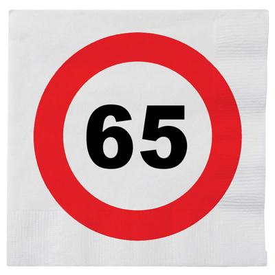 Verjaardagsfeest servetten 65 jaar - 16x stuks - 33 x 33 cm - thema leeftijd stopbord
