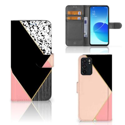 OPPO Reno6 5G | Book Case | Zwart Roze Vormen