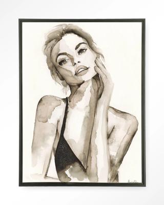 Urban Cotton Wandkleed 'A Woman's Face' 145 x 190cm in Floating Frame - black