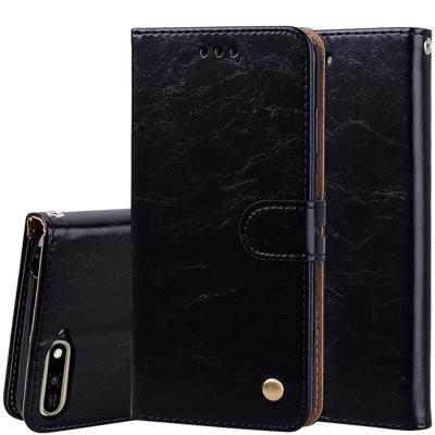 Zakelijke stijl olie Wax textuur horizontale Flip leergeval voor Huawei Y6 (2018) met houder & kaartsleuven & portemonnee (zwart)