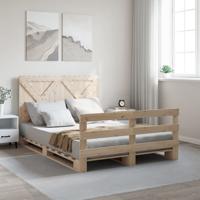 Bedframe met hoofdbord massief grenenhout wit 140x200 cm