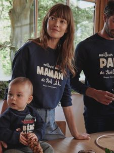 Kerst sweatshirt voor dames "Happy Family Forever" capsulecollectie marineblauw