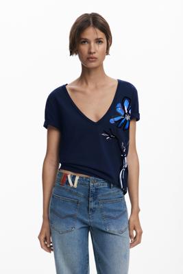 V-hals T-shirt vaas - BLUE - S