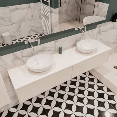 Mondiaz Lush Barco badmeubel underlayment 180 cm 2 lades mdf 2 waskommen beide zijden zonder kraangat