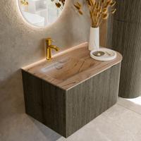 Badmeubel Mondiaz Kurve-Dlux | 75 cm | Meubelkleur Shadow | Wastafelkleur Arena | Solid surface | Wasbak linker zijde spoelbak | 1 kraangat