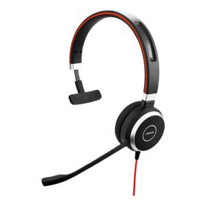 Jabra Evolve 40 MS Mono On Ear headset Telefoon Kabel Stereo Zwart, Rood Noise Cancelling Microfoon uitschakelbaar (mute)