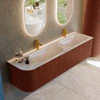 Badmeubel Mondiaz Kurve-Dlux | 175 cm | Meubelkleur Ruby | Wastafelkleur Meli | Solid surface | Dubbel / Rechts spoelbak | 2 kraangaten