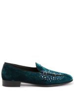 Giuseppe Zanotti mocassins ornés de strass à effet velours - Vert - thumbnail