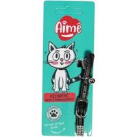 AIME Kattenhalsband - Verstelbaar 18-28 cm - Nylon met Zilveren Bel - Zwarte Strass
