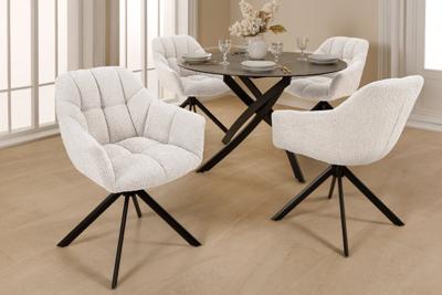 PAPILLON witte bouclé bureaustoel met armleuning, zwart metalen frame - 44591