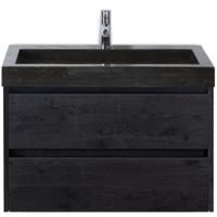 Dante Badmeubelset 80 cm - Black Oak - Wastafel Hardsteen Wit Lucca