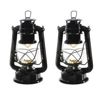 2x stuks zwarte camping lantaarn 24 cm LED licht - Lantaarns - thumbnail