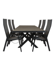 Qopps Ottowa uitschuif tafel 205/265 x 100 Antraciet met Palsa verstelbare tuinstoel