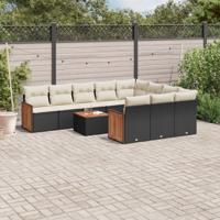 11-delige Loungeset met kussens poly rattan zwart